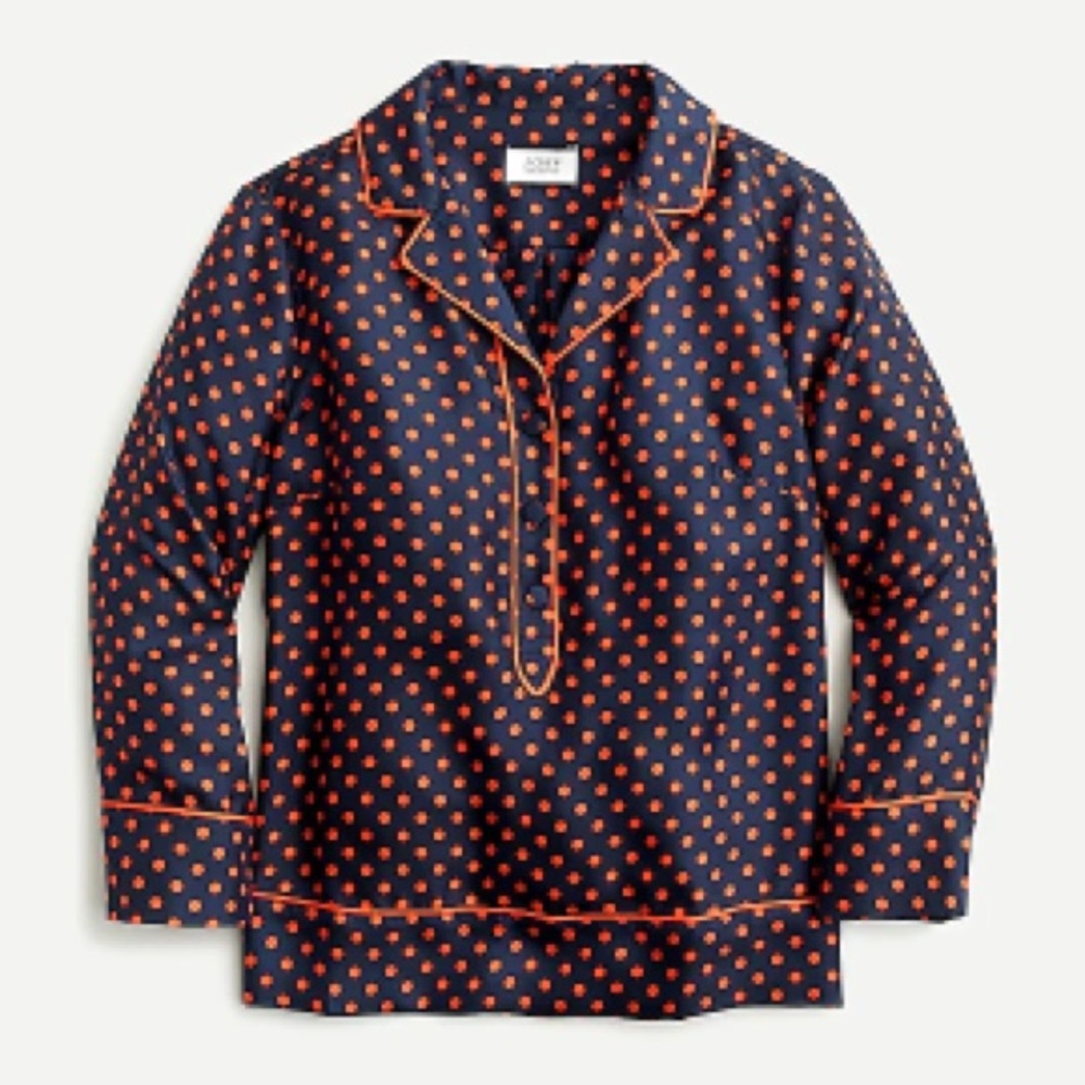 J crew silk twill popover top in polka dot Size large